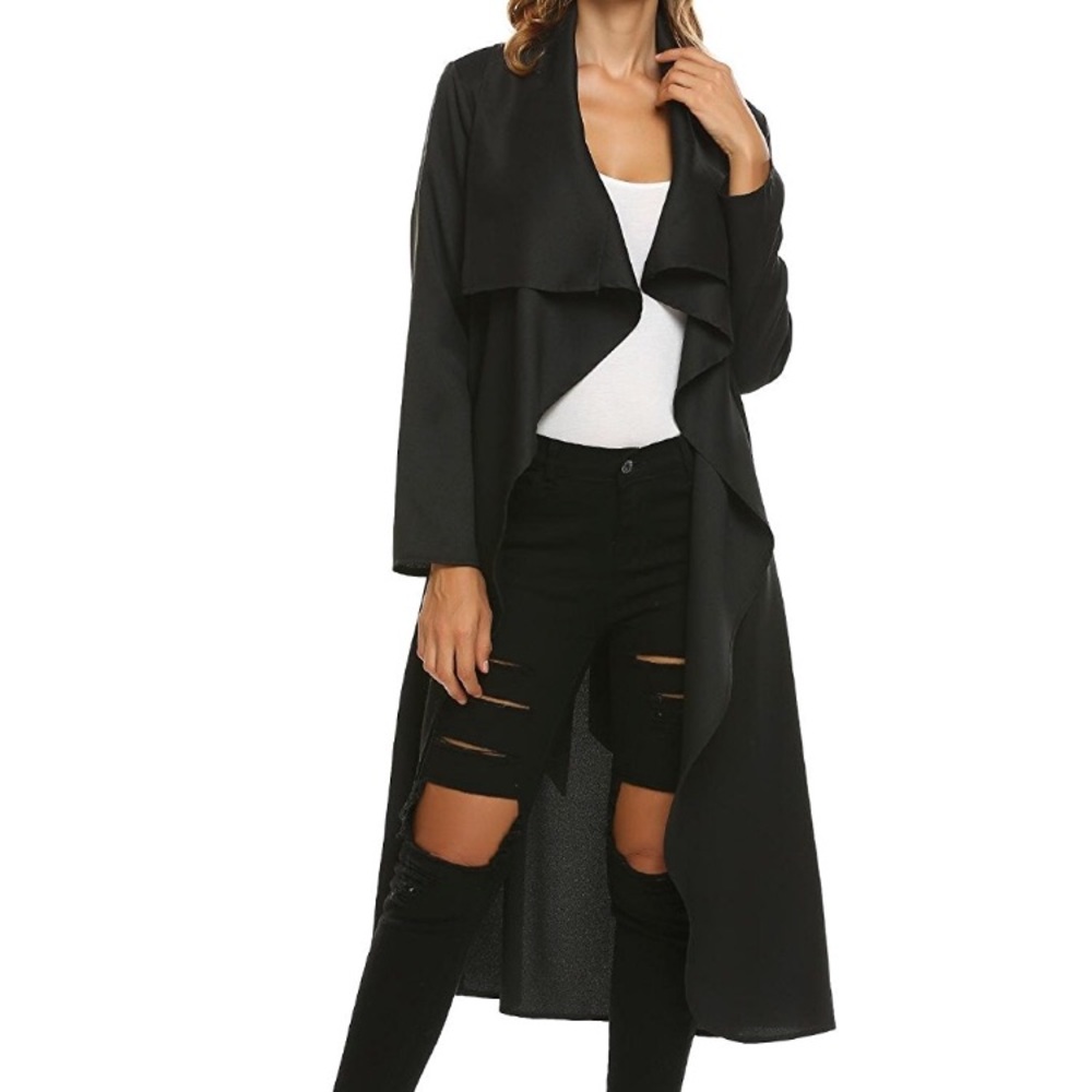Long Sleeve Open Front Draped Trench Coat Outwear